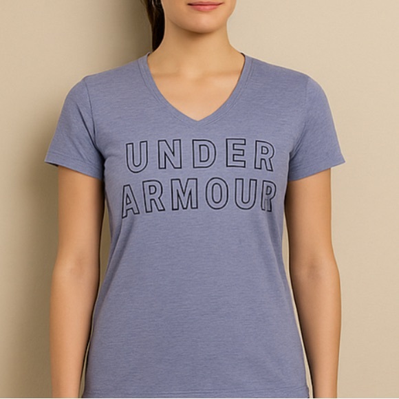 Under Armour Tops - Under Armour Women’s Heathered Purple V-Neck Athletic Logo Tee – Size Small NEW